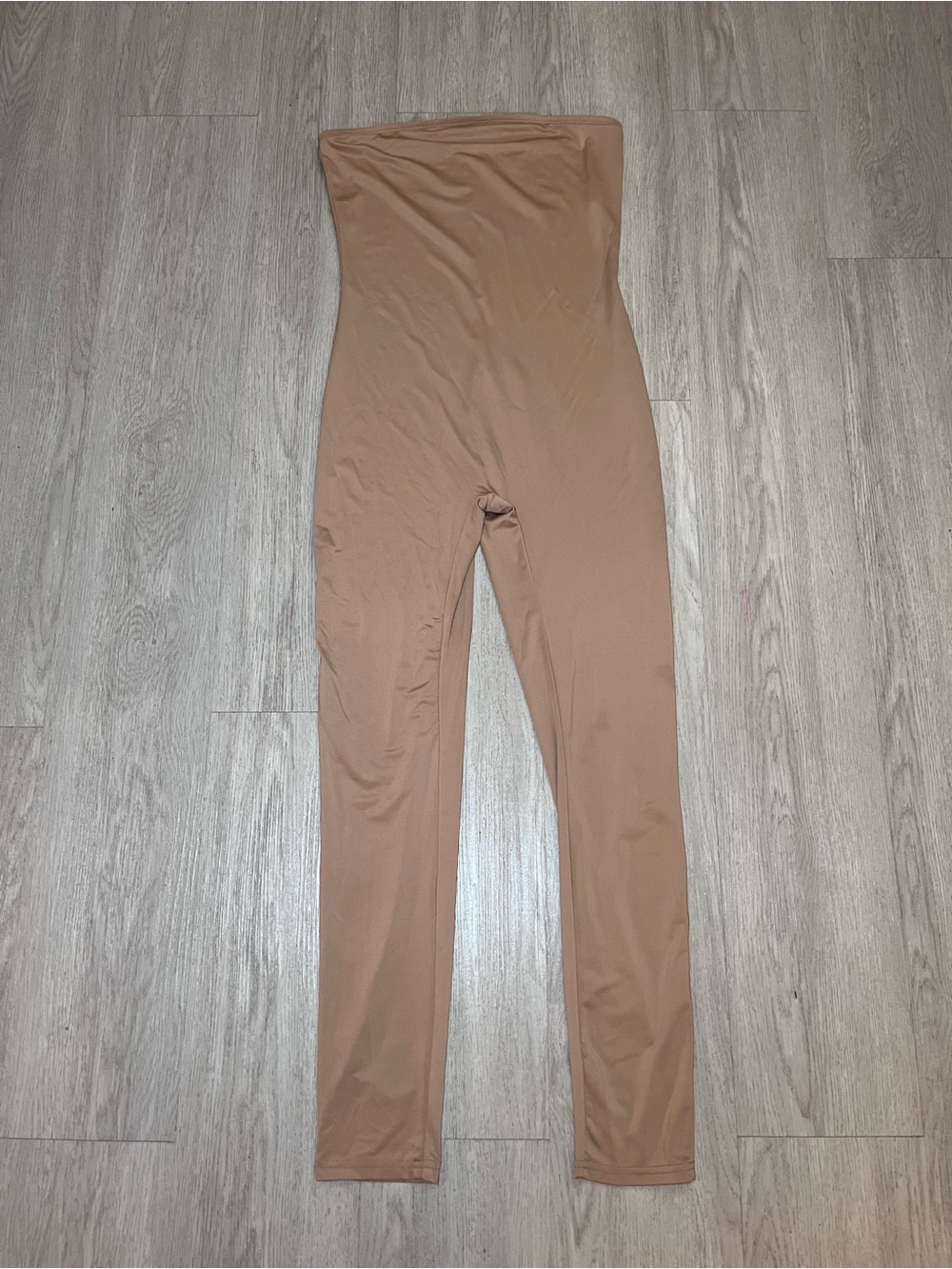 High-Waist Strapless Jumpsuit - Tan Large